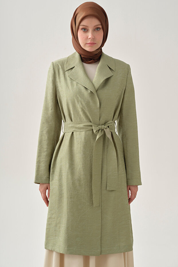 Kuşaklı Jakar Ceket - Mint - 6