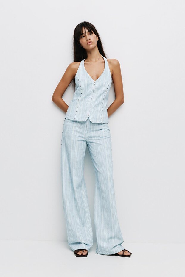 Halter denim çizgili üst - 3