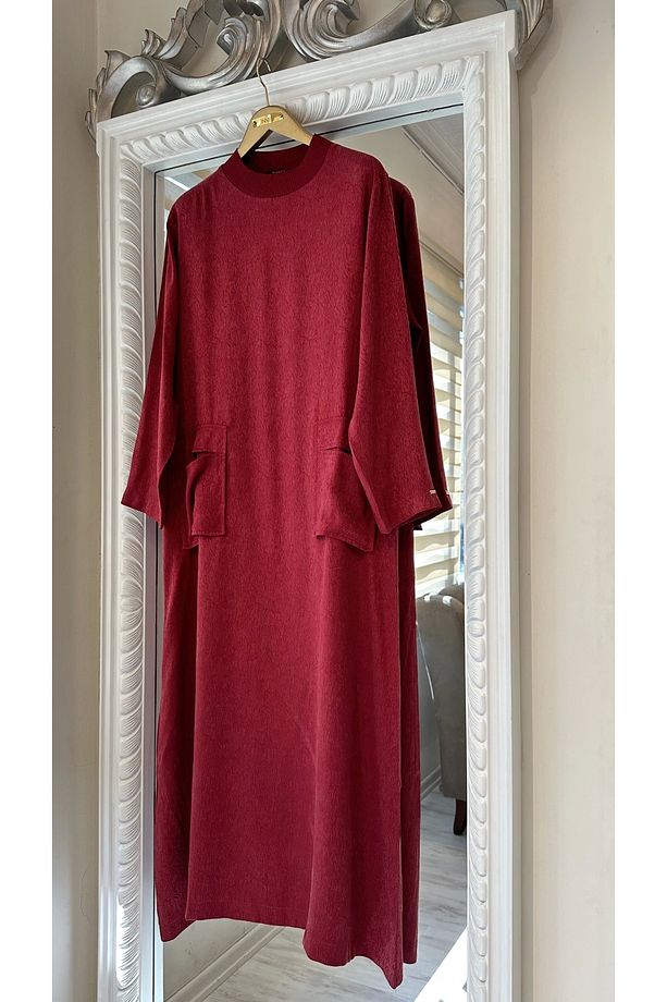 7136 Desenli Modal Elbise - Bordo - 2