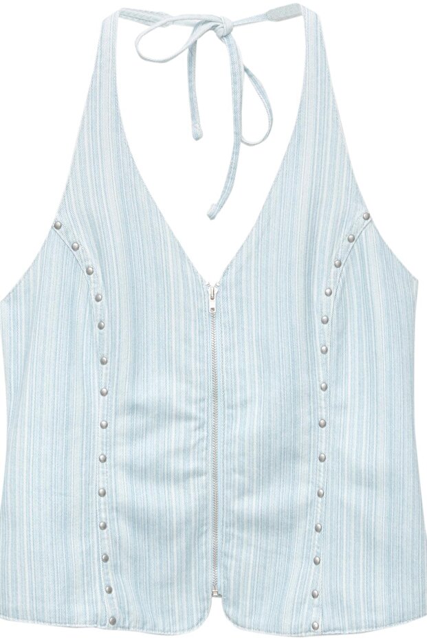 Halter denim çizgili üst - 7