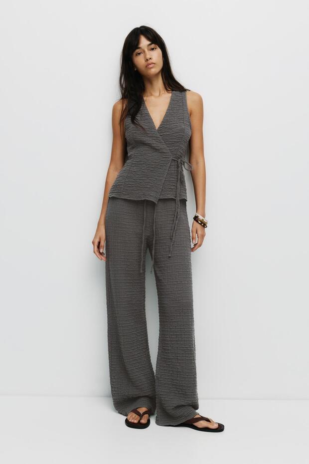 Kruvaze kırışık efektli yelek - 2