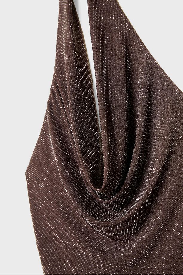 Metalik İplikli Halter Midi Elbise - 8