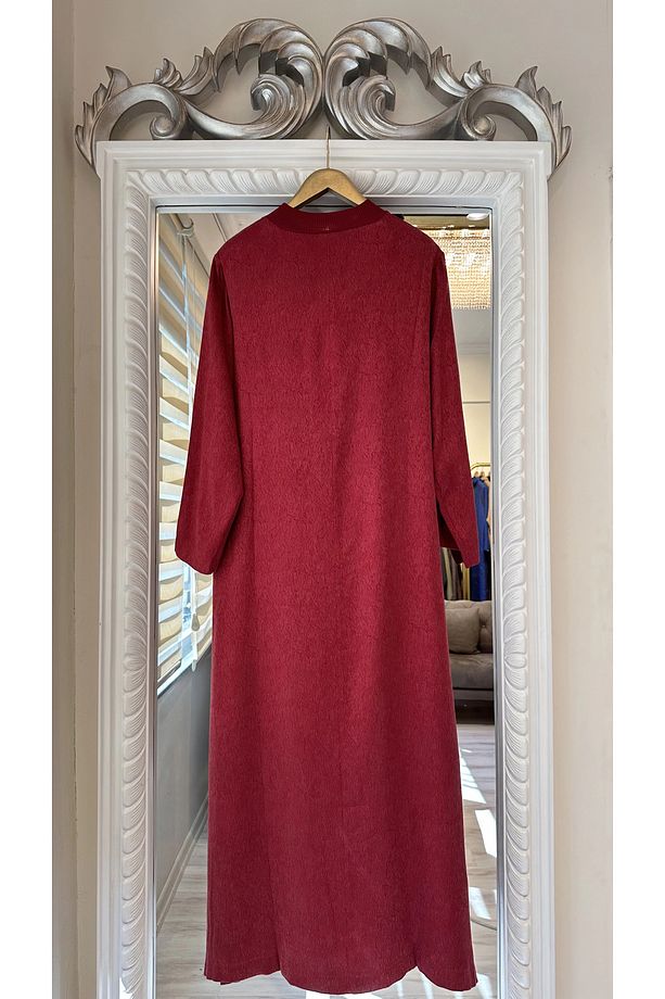 7136 Desenli Modal Elbise - Bordo - 5