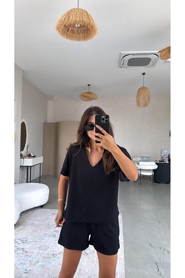 Μαύρο σορτς μπλούζα Modal Σετ - 4