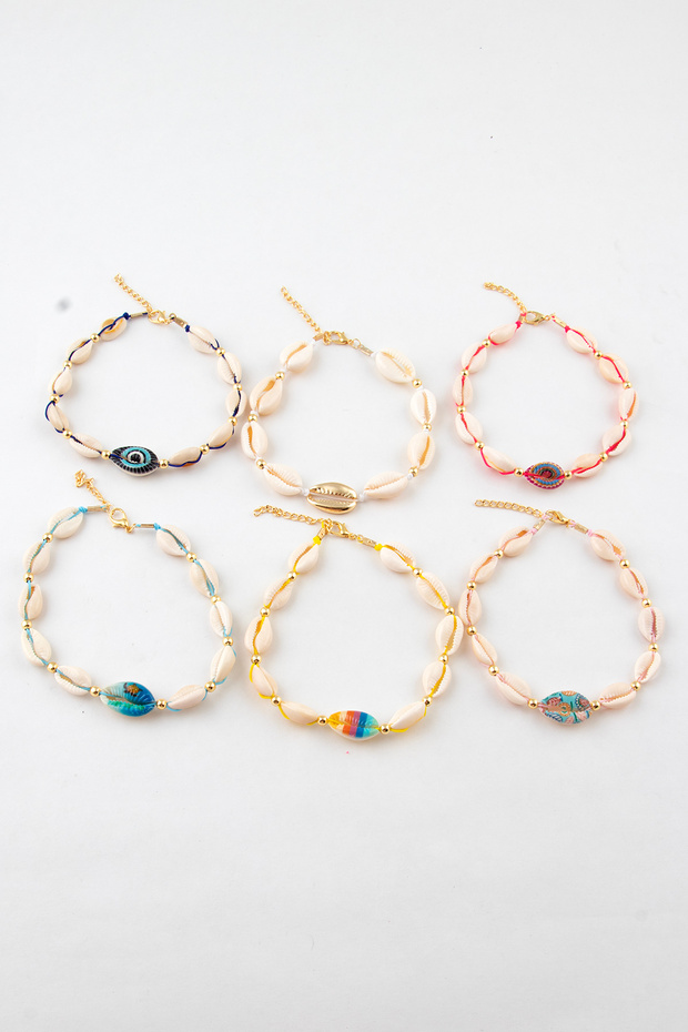 Rainbow patterned seashell figured seashell string anklet - 2