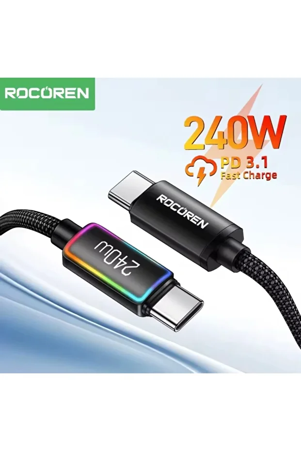 240W Ce/fc/rohs Lisanslı Type-C To Type-C Hızlı Şarj ve Örgülü Data Veri Kablosu 3 m - 1