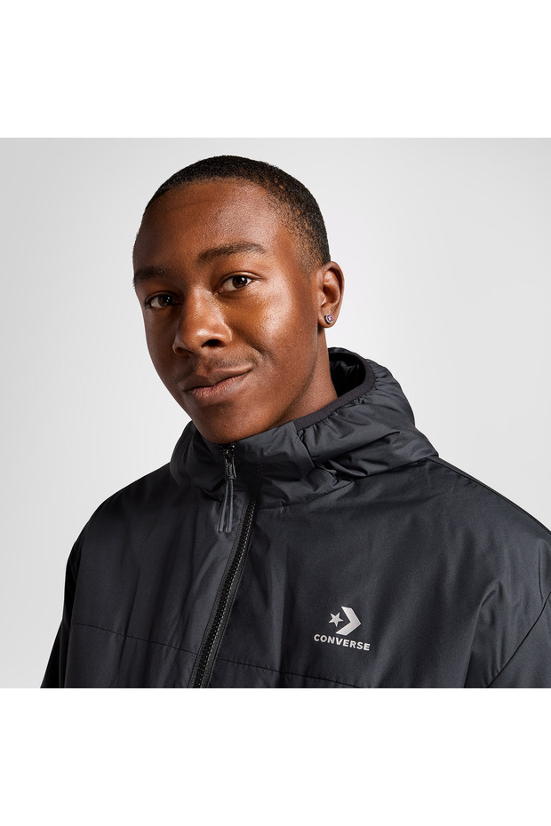 Erkek Kapüşonlu Siyah Mont - 4