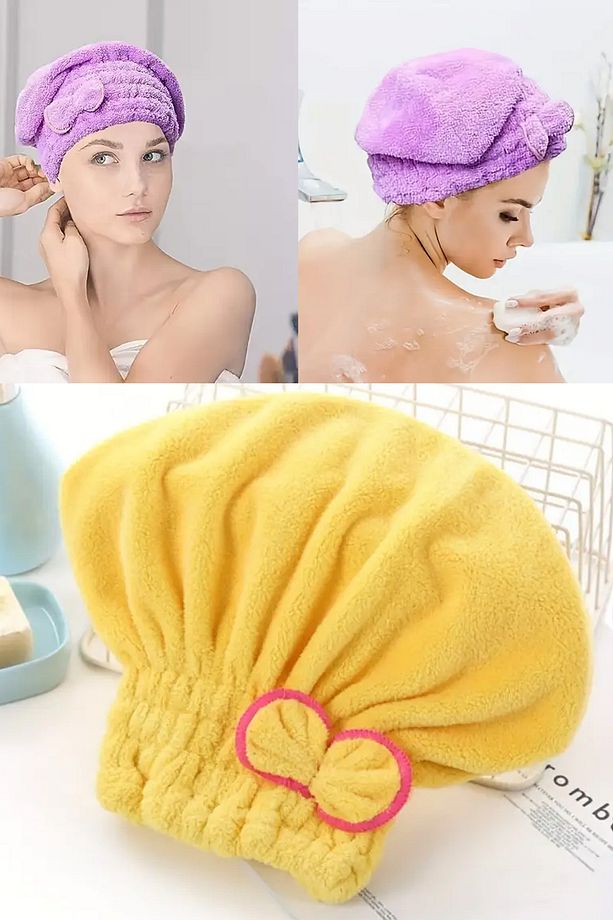 Saç Kurutma Bonesi Sarı Kafa Havlusu Duş Islak Saç Kurulama Bonesi Mikrofiber Tüm Saçlara Uyumlu - 1