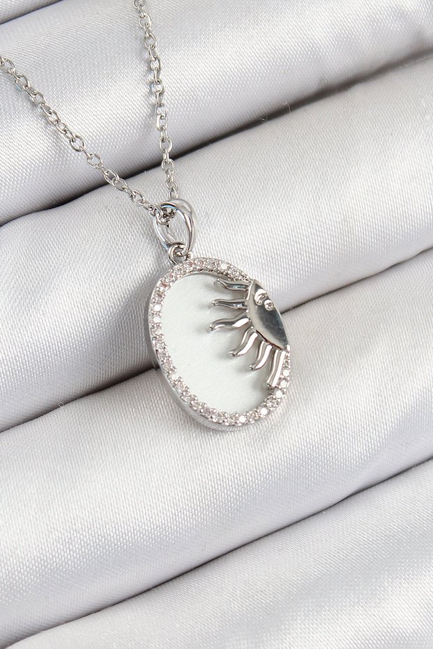 316L Steel Zircon Stone Half Sun Model Silver Color Women's Necklace Tj-Bko10344