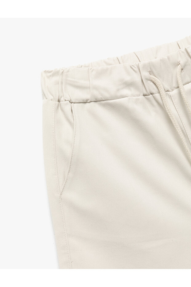 Pamuklu Beli Bağcıklı Cepli Basic Şort - 3