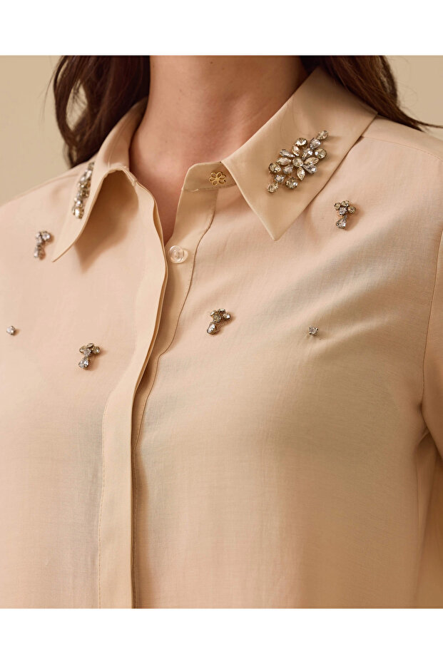 Taş İşlemeli Yaka Detaylı Gömlek - 5