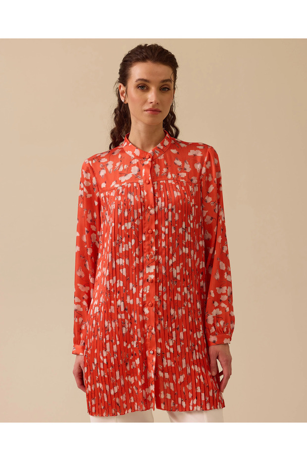 Çiçek Desenli Pliseli Gömlek - 2