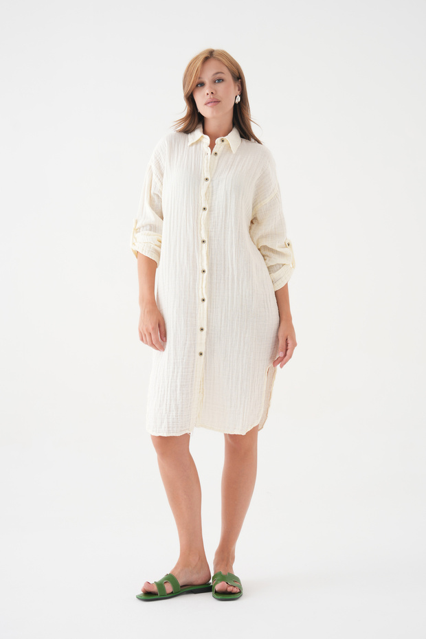 Women's Muslin Long Shirt Tunic Buttoned Comfortable Fit Breathable Casual Summer Tunic Dress