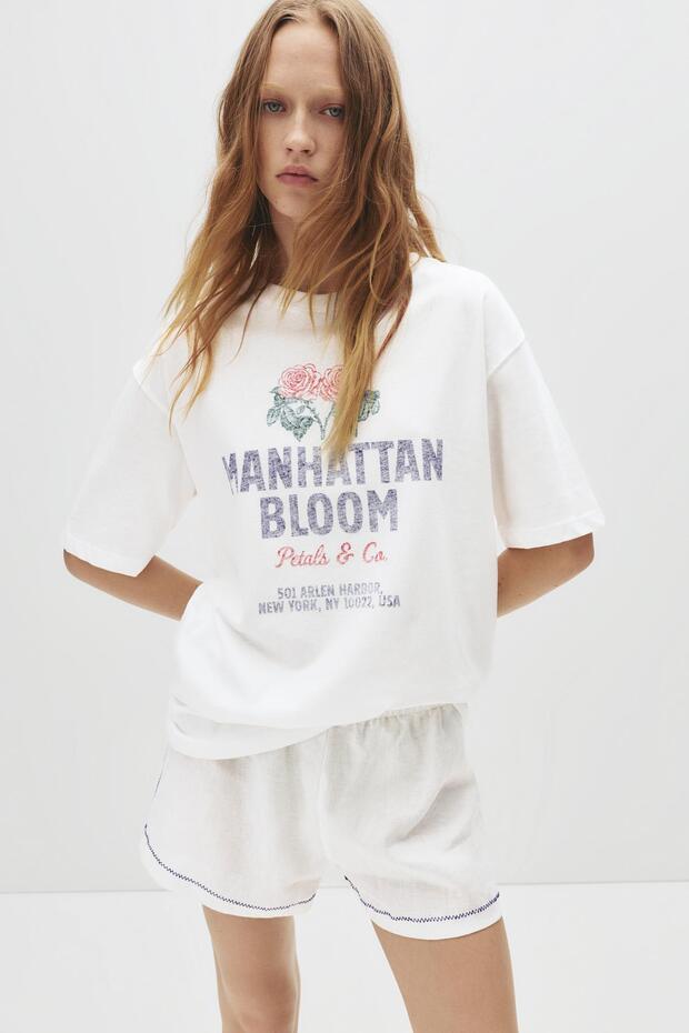 Manhattan Bloom yazılı t-shirt - 1