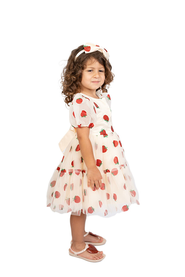 فستان أبيض مطبوع عليه توت النجوم - 2