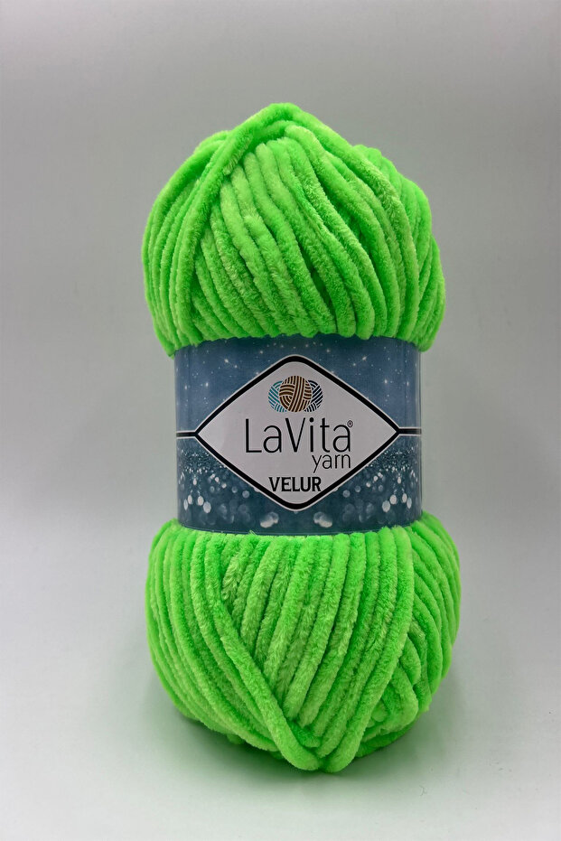 Velur Velvet Hand Knitting Yarn 100% Polyester 100Gr (8150 Neon Green)