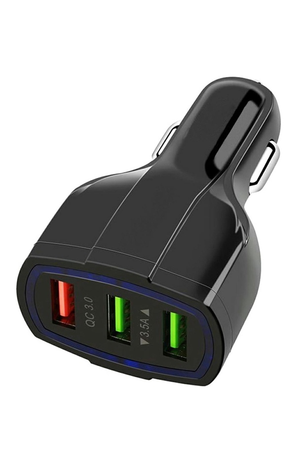Incarcator auto, 3xUSB, plastic, negru - 1