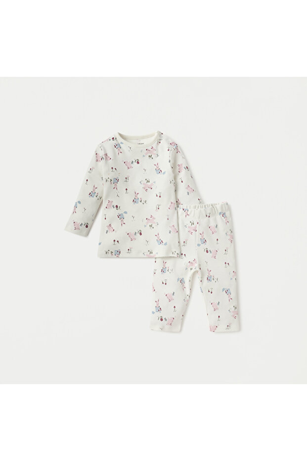 Printed Long Sleeves T-shirt and Pyjama Set