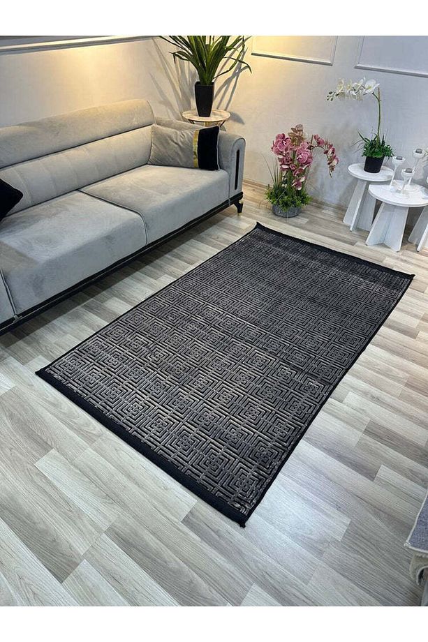 SÜMER KP-177 GRİ Sentetik Bambu Parlak Saten Salon Koridor Mutfak Halısı-KP - 2