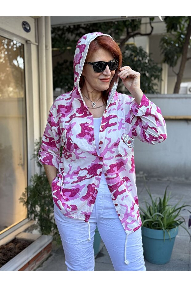 Kamuflaj Viskon Kapüşonlu Gömlek - 1