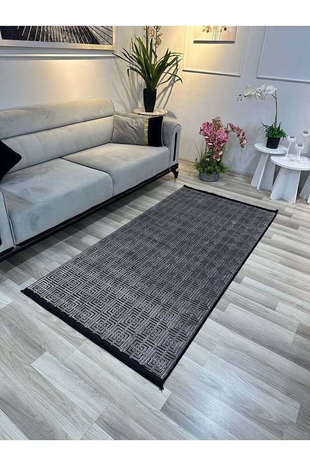 SÜMER KP-177 GRİ Sentetik Bambu Parlak Saten Salon Koridor Mutfak Halısı-KP - 1