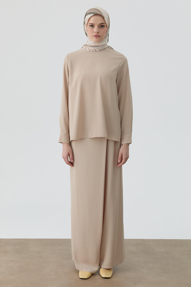 Anvelop Pileli Pantolon - Bej - 4