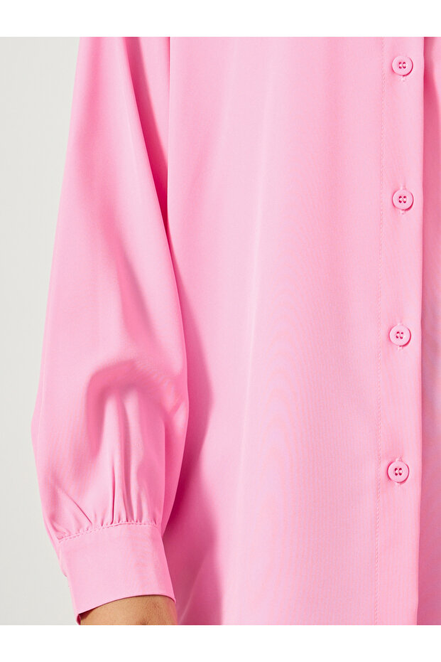 Solid Button Front Long Sleeve Shirt - 4