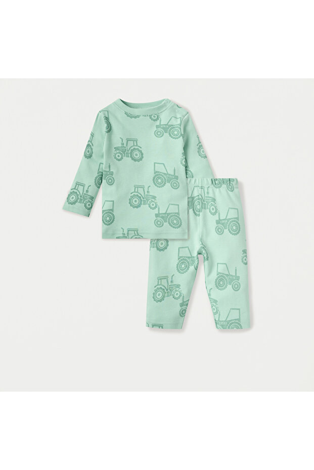 Tractor Print Long Sleeves T-shirt and Pyjama Set