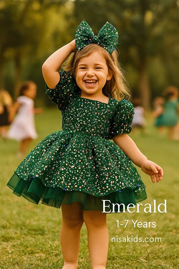 Green Stone Girl's Evening Dress