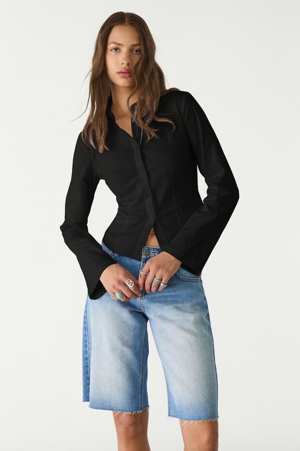 Vücuda Oturan Basic Crop Gömlek - 1