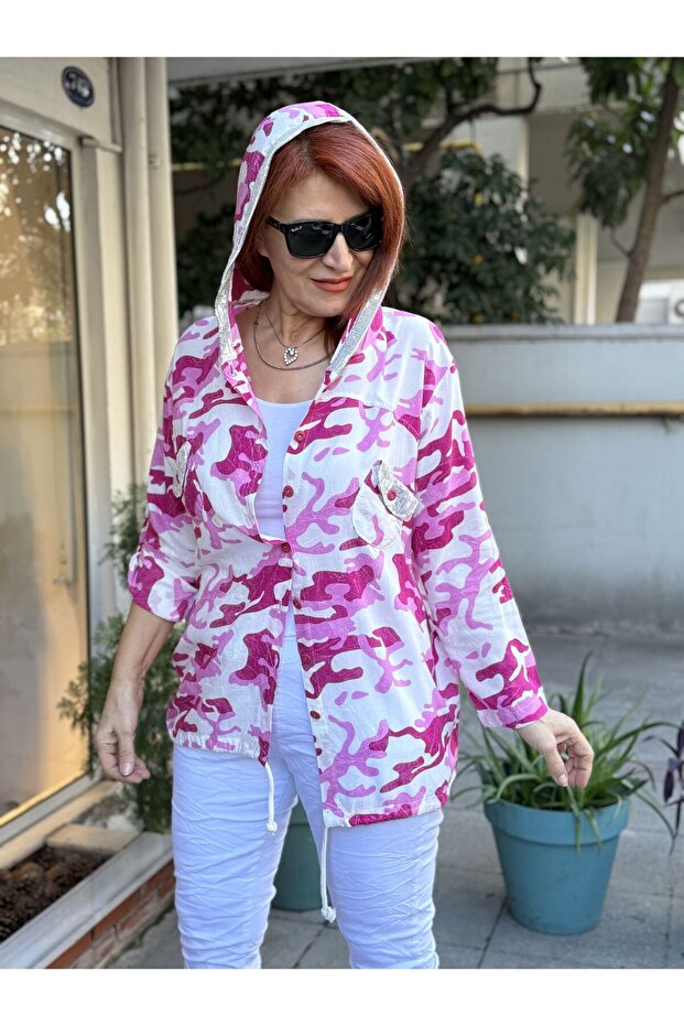 Kamuflaj Viskon Kapüşonlu Gömlek - 2