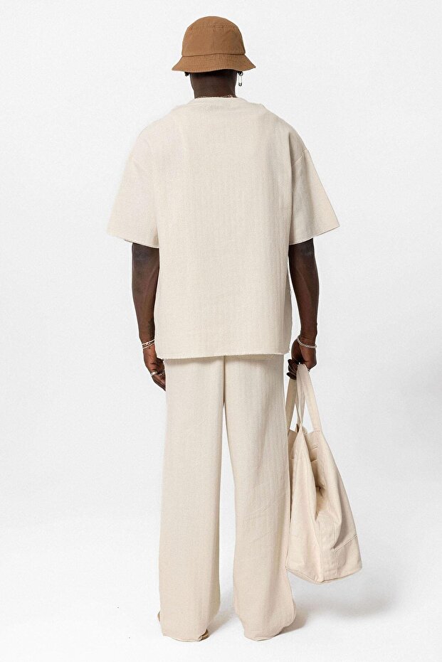 Basıc Oversize Keten Takım Bej - 3