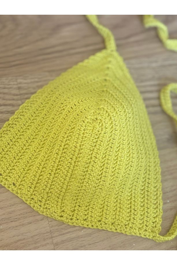 El Yapımı Gold Sarı Örgü Bikini Takımı + Bandana Hediyeli – M/L - 7