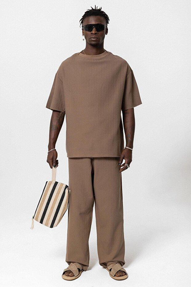 Basıc Oversize Keten Takım Kahve - 6