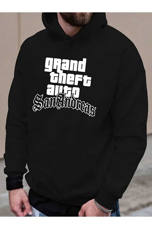 سويت شيرت GTA San Andreas بقلنسوة وجيوب من الصوف باللون الأسود