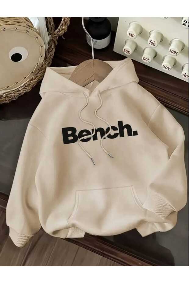 Bench Printed Hooded Pocket Cotton Beige Sweatshirt