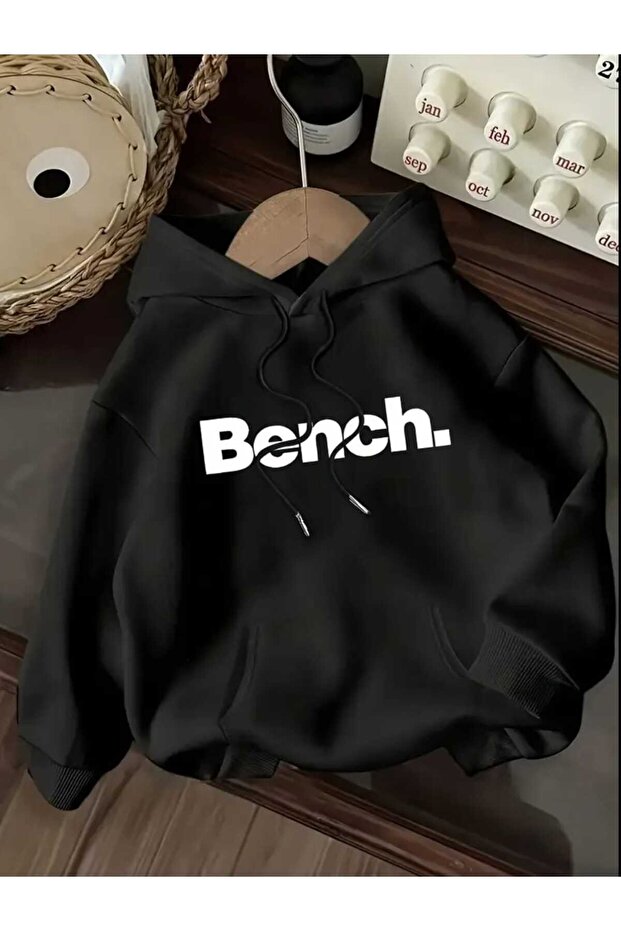 Bench Printed Hooded Pocket Cotton Black Sweatshirt