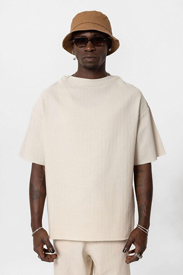 Basıc Oversize Keten Takım Bej - 4