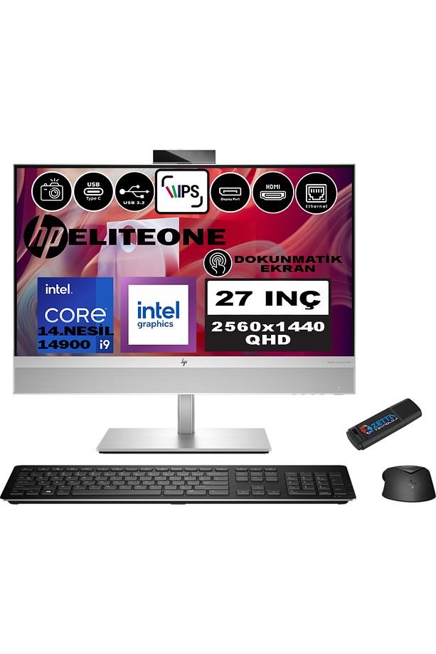 Eliteone 870 G9 I9 14900 48GB Ddr5 512GB SSD Qhd 27" IPS Dokunmatik WINDOWS11PRO 7B1F3EAW12+ZETTAUSB - 1