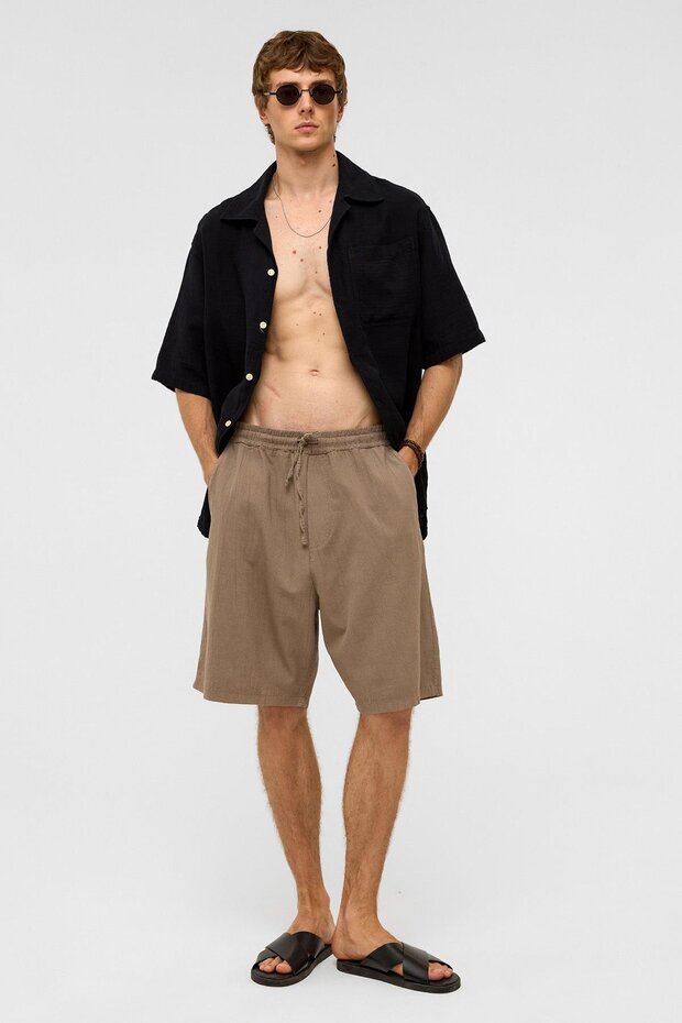 Oversize Keten Şort Kahve - 1