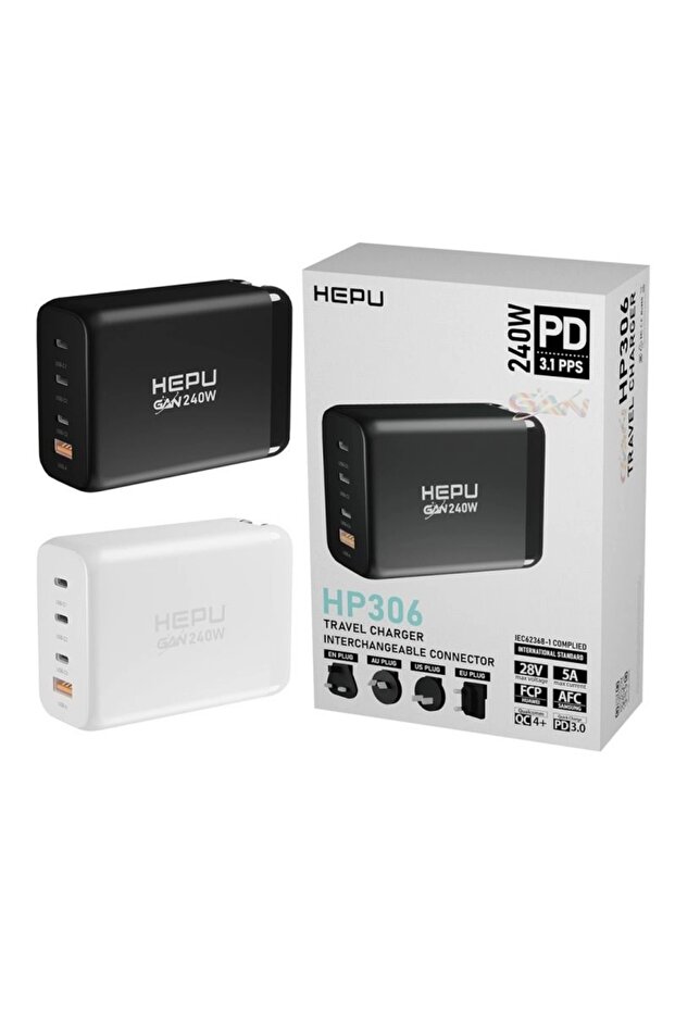 Hepu Hp-306 240Watt Gan Şarj Adaptörü 4-Port Hızlı Seyehat Adaptörü Universal PD 3.0 Qualcom - 2