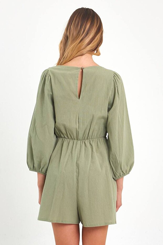 PAMUK KARIŞIMLI DANTEL DETAYLI REGULAR KALIP KISA ELBİSE #7320 - 3