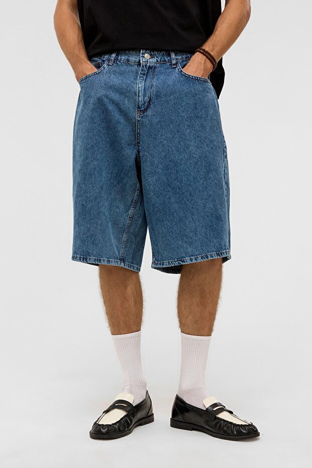 Oversize Bermuda Denim Şort Mavı Renk-2 - 2