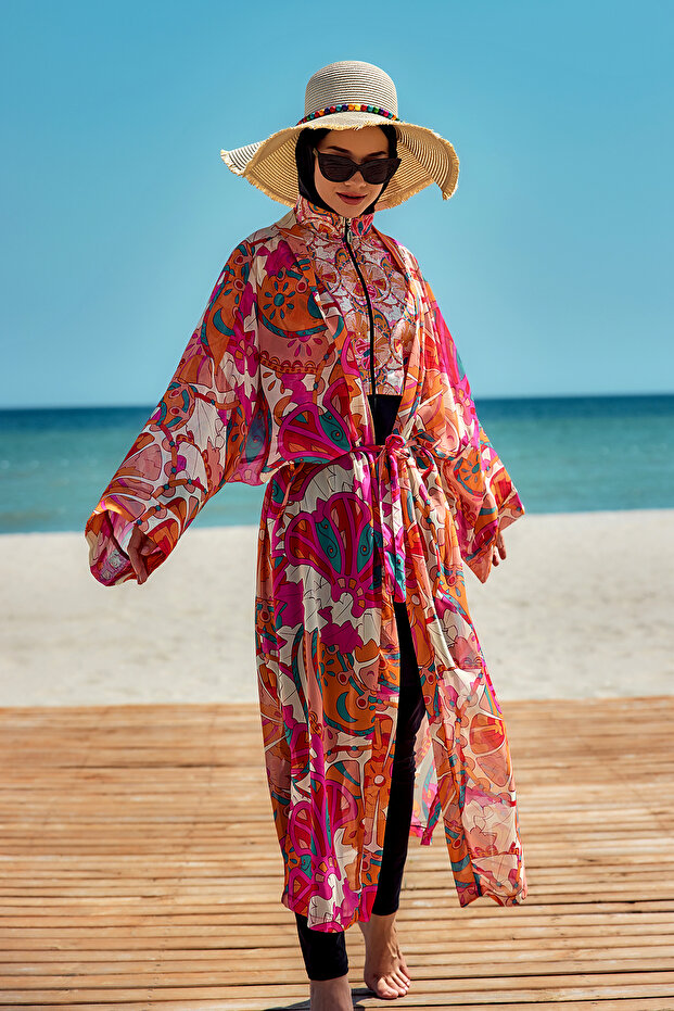 Single Kaftan Kimono Pareo on Remsa Hijab Swimsuit Orange Rp034 Festival