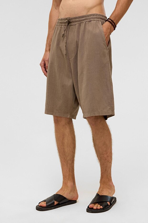Oversize Keten Şort Kahve - 3