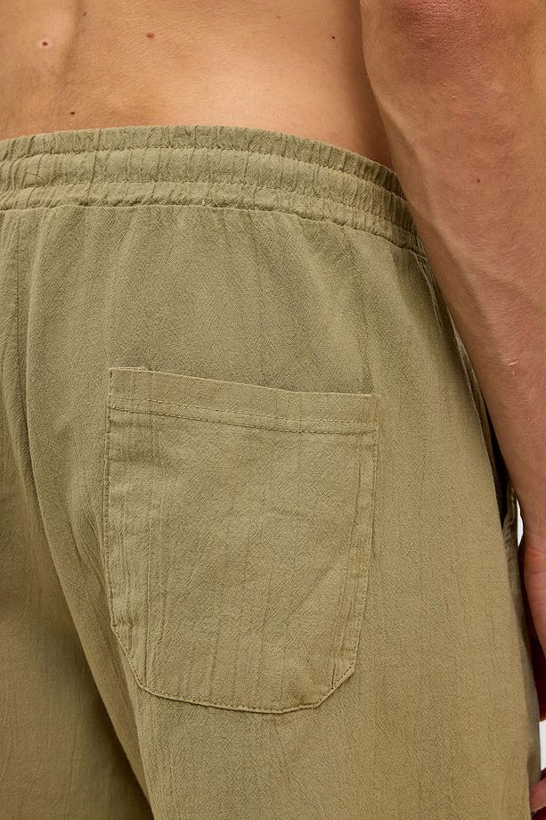 Oversize Keten Şort Haki - 7