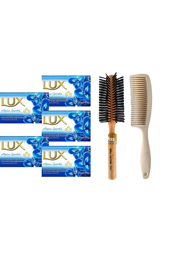 Luxury Soap Blue 80 Gr. Aqua Sparkle 5 Pieces Bio Care Handle Comb Hair Brush Classic Shape Blow Dryer