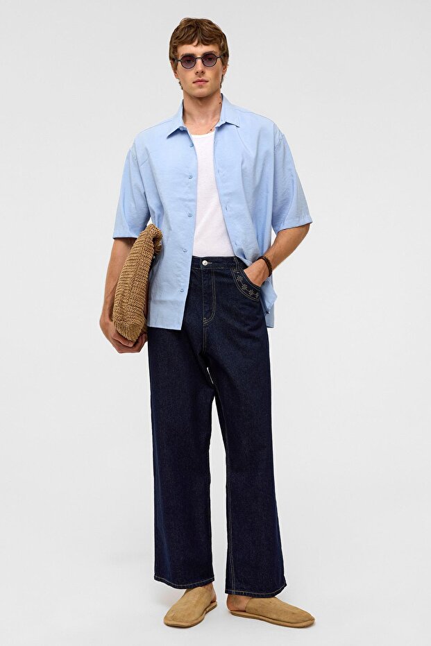 Basic Oversize Kısa Kollu Modal Gömlek Bebe Mavi - 8