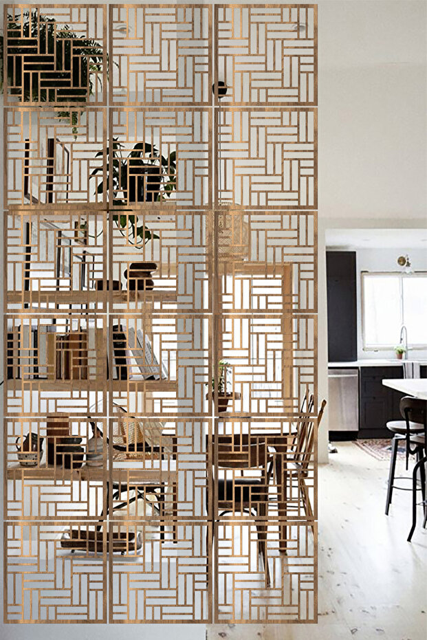 Ahşap Seperatör Sarkıt Panel Paravan Levha Seti 4 Adet Lazer Desen Seçenekli - 083 - 1