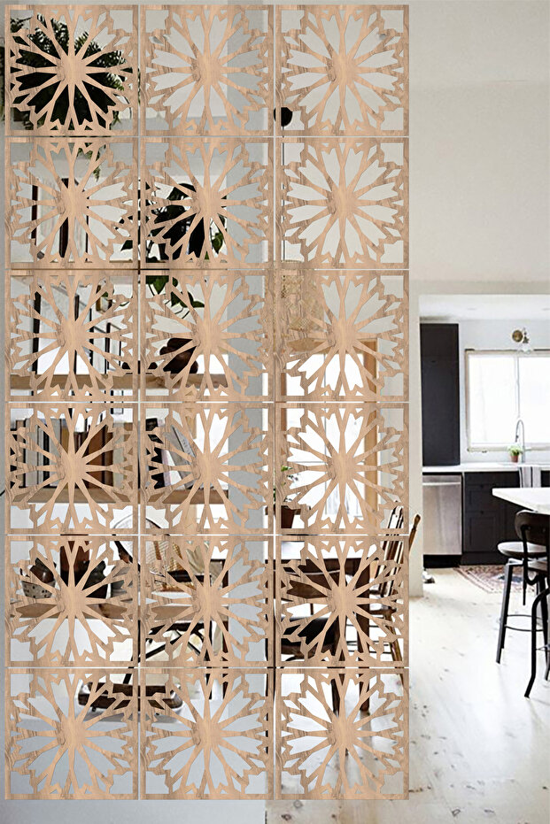 Ahşap Seperatör Sarkıt Panel Paravan Levha Seti 4 Adet Lazer Desen Seçenekli - 063 - 1